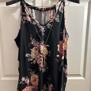 First Love Floral Navy Racer Back Tank with Detachable Necklace